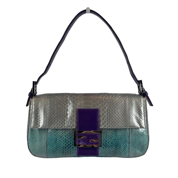 Fendi Vintage Silver Blue Purple Fuchsia Ombré Snakeskin Baguette Shoulder Bag - Picture 1 of 9